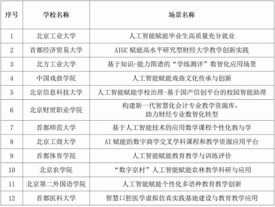 首批12个！北京高等教育人工智能典型应用场景培育名单公布