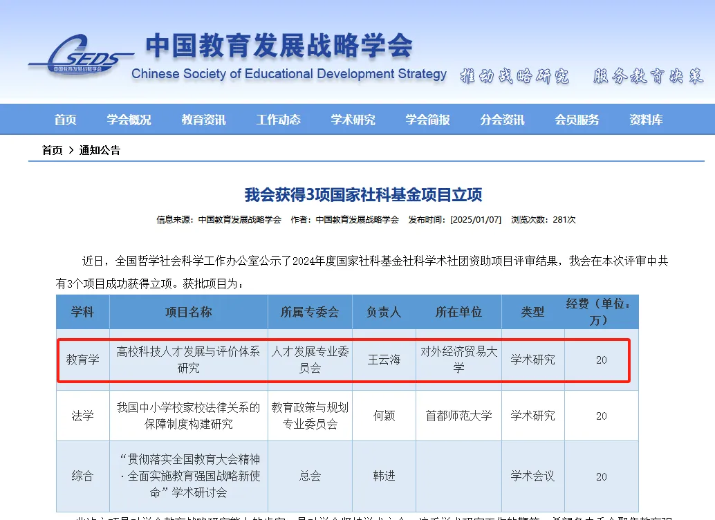 人才发展专委会喜获国家社科基金社团项目立项